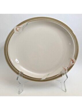 Syracuse China Calla Lily Oval Dinner Plate White Brown Floral Design 15-A